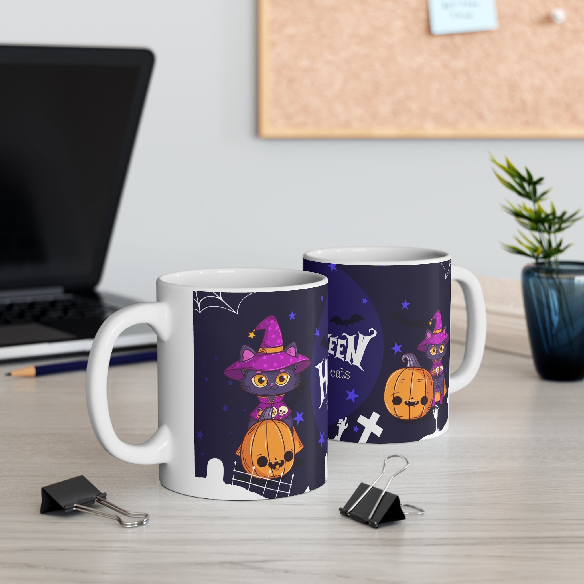 Happy Halloween with Witch's Cats | White Mug